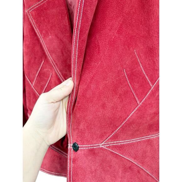 Vintage Boston Proper Y2K Style Red Leather Suede Blazer Womens Size 4 - Picture 7 of 9